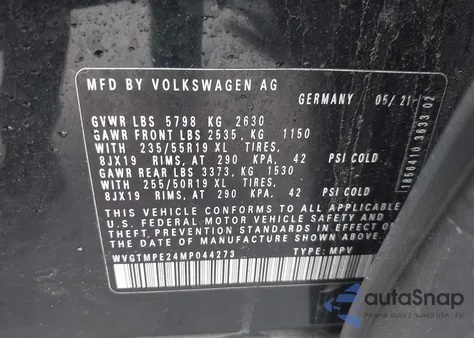 2021 Volkswagen Id.4 Pro S z USA, uszkodzony, nr VIN WVGTMPE24MP044273